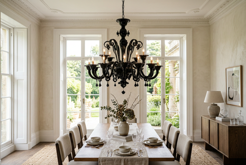 Black Murano Venetian Glass Chandelier