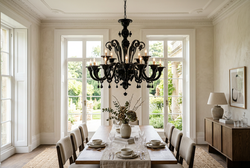 Black Murano Venetian Glass Chandelier