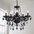 19" Modern K9 Crystal Chandelier, 5-Light Black Pendant Ceiling Light Fixture with Adjustable Chain
