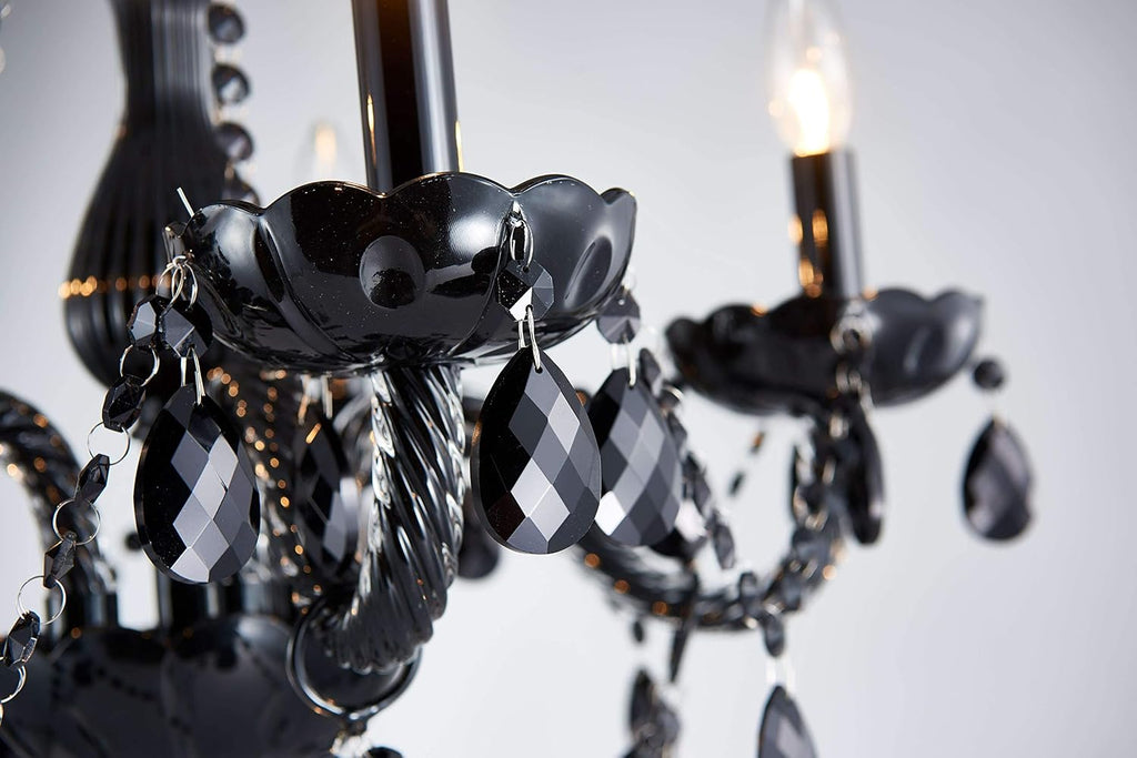 19" Modern K9 Crystal Chandelier, 5-Light Black Pendant Ceiling Light Fixture with Adjustable Chain