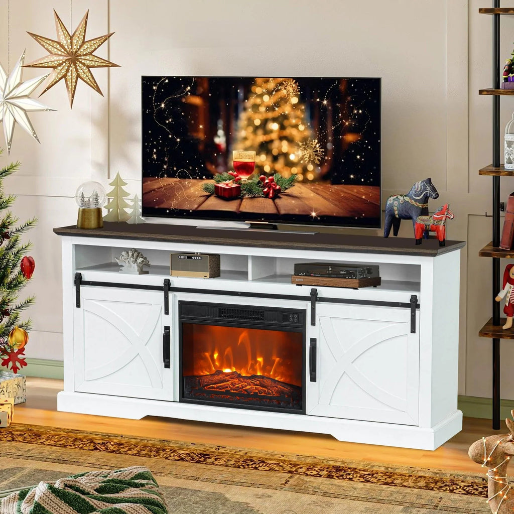 68" Farmhouse TV Stand with 23" Insert Opening Electric Fireplace