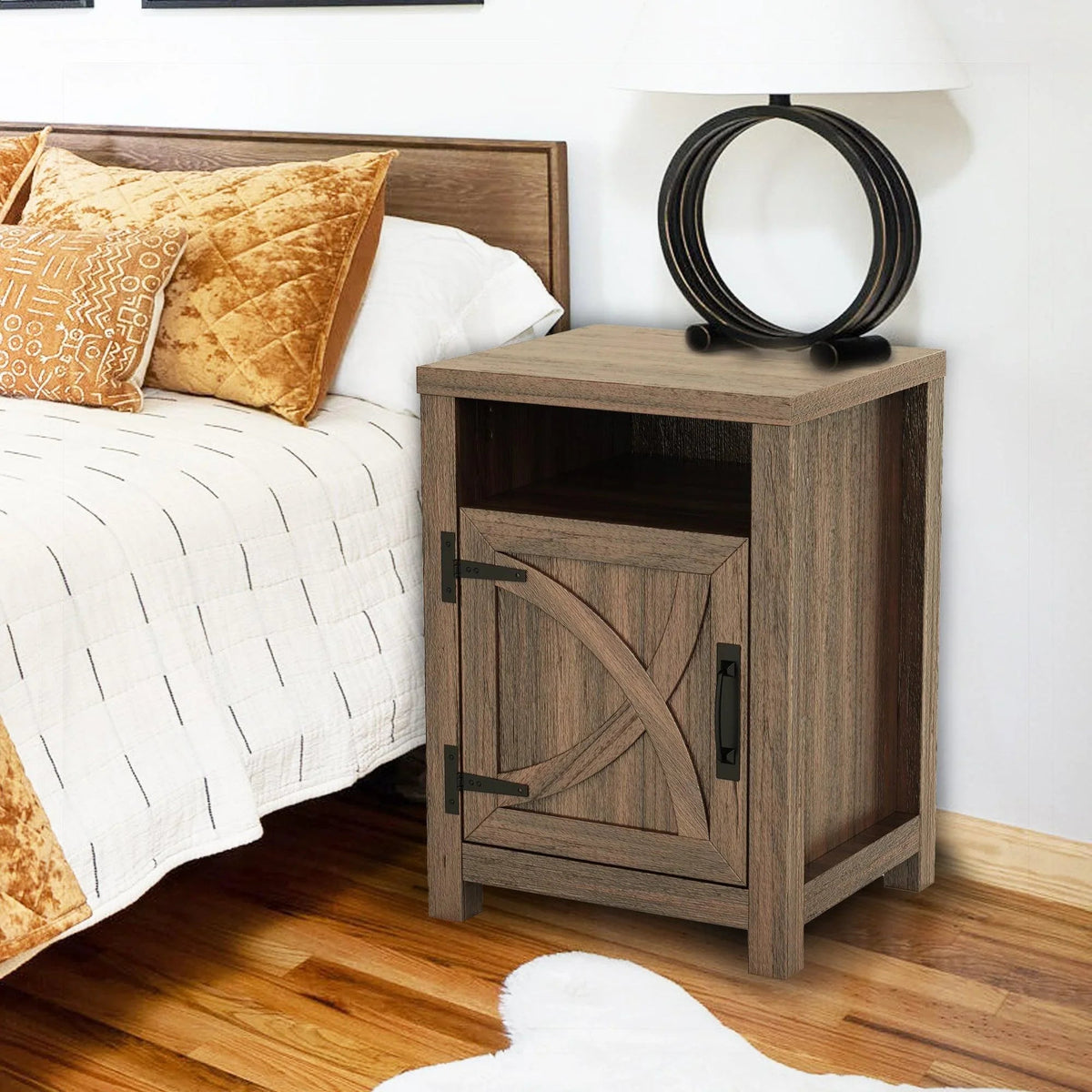 18" Solid Wood Farmhouse Nightstand for Bedroom in Brown or Grey or White