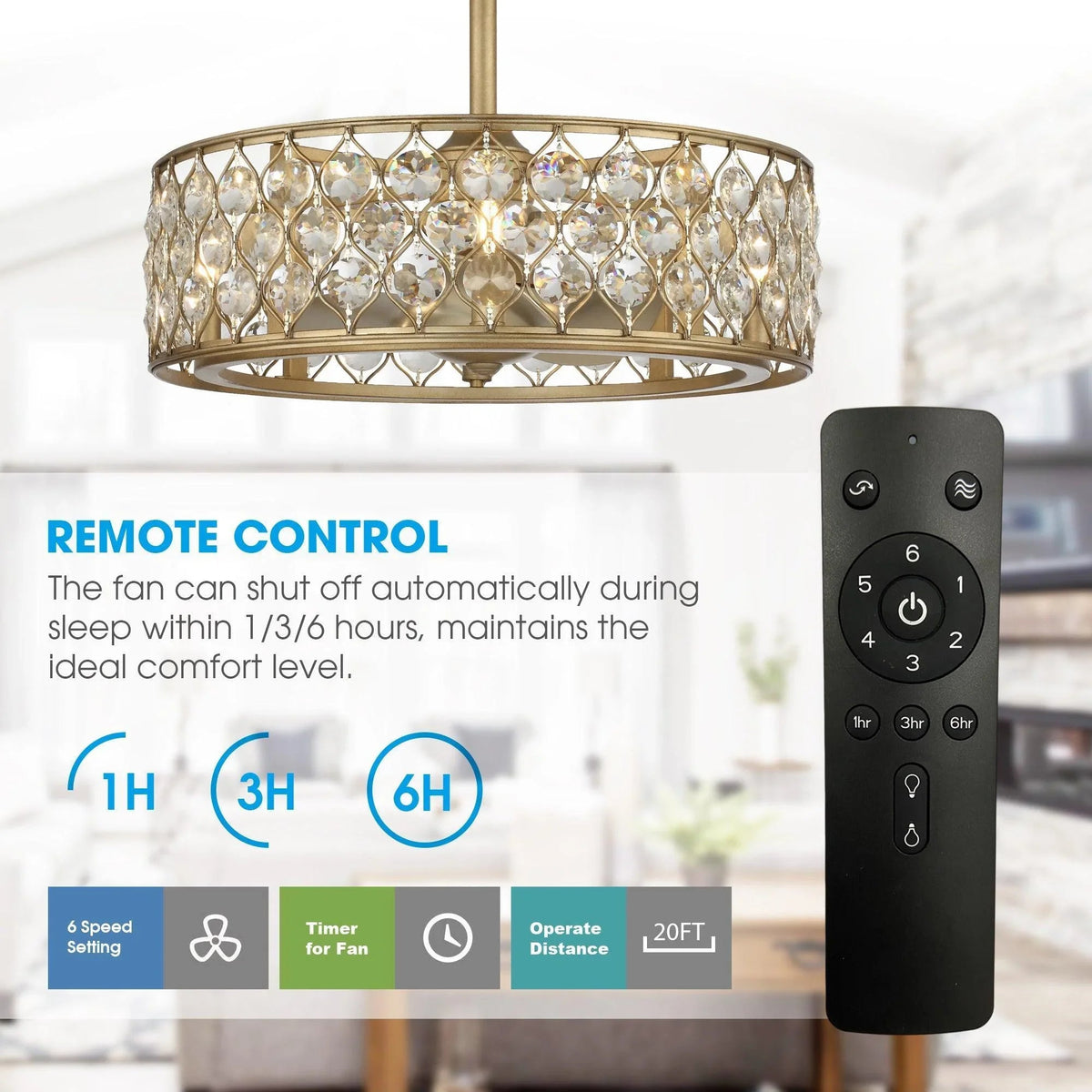 25" Modern Downrod Mount Crystal Fandelier with Lighting and Remote Control