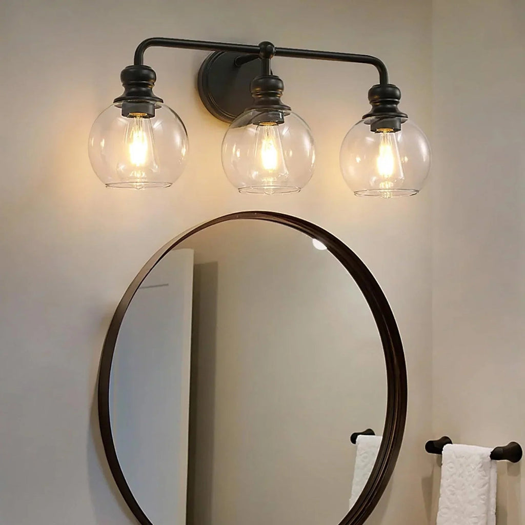 Irvine Black Modern Clear Glass 3-Light Vanity Light