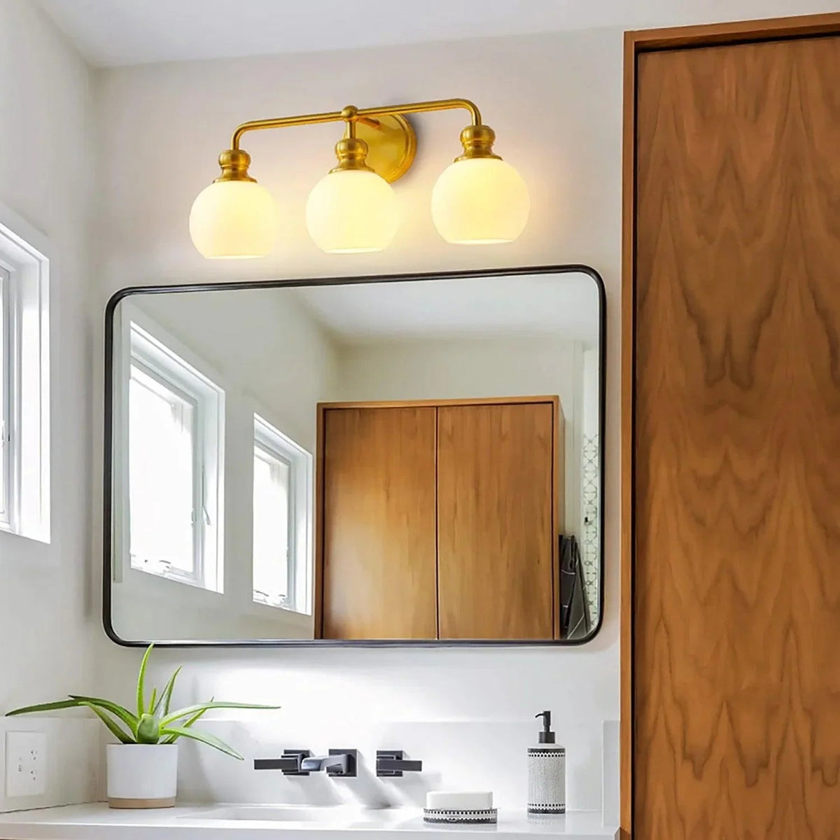 Irvine Gold Modern Frosted Glass 3-Light Vanity Light
