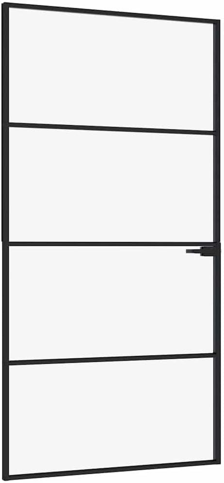 Interior Door, Aluminum Frame Glass Door, Inner Door with Alloy Handle for Bathroom Bedroom, Black Tempered Glass and Aluminum Slim