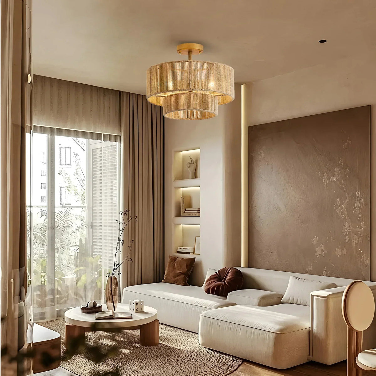 3-Light Traditional Farmhouse Wabi-Sabi Flush Mount Light