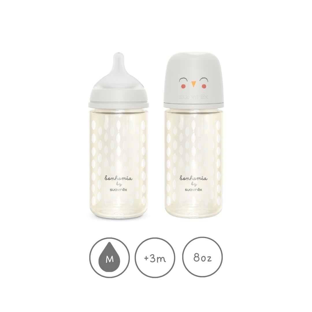 Bonhomia Glass Baby Bottle with SX PRO Silicone Nipple, Anti Colic Baby Bottles, Baby Bottles for Breastfed Babies, 2