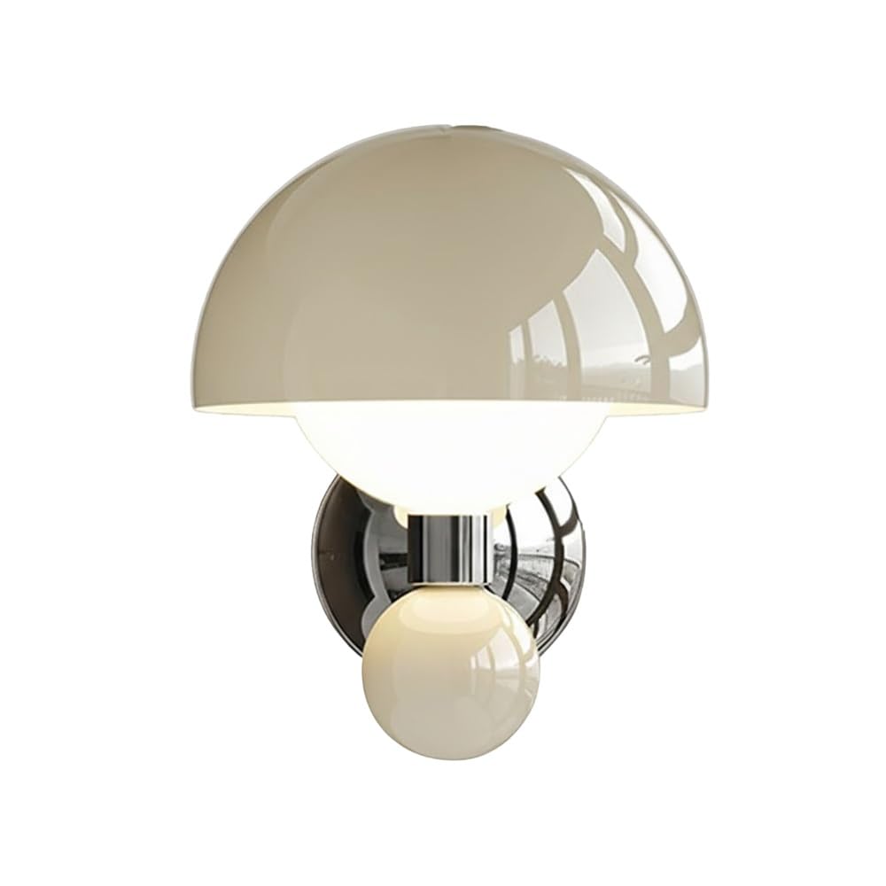 Modern Mushroom Wall Sconce, Minimalist Cream White Glass Globe Lamp, Chrome LED Bedside Lighting, Aesthetic Wall