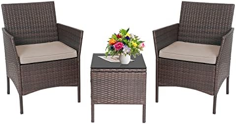 3-Piece Wicker Outdoor Patio Furniture Set - Conversation for Patio, Garden & Porch