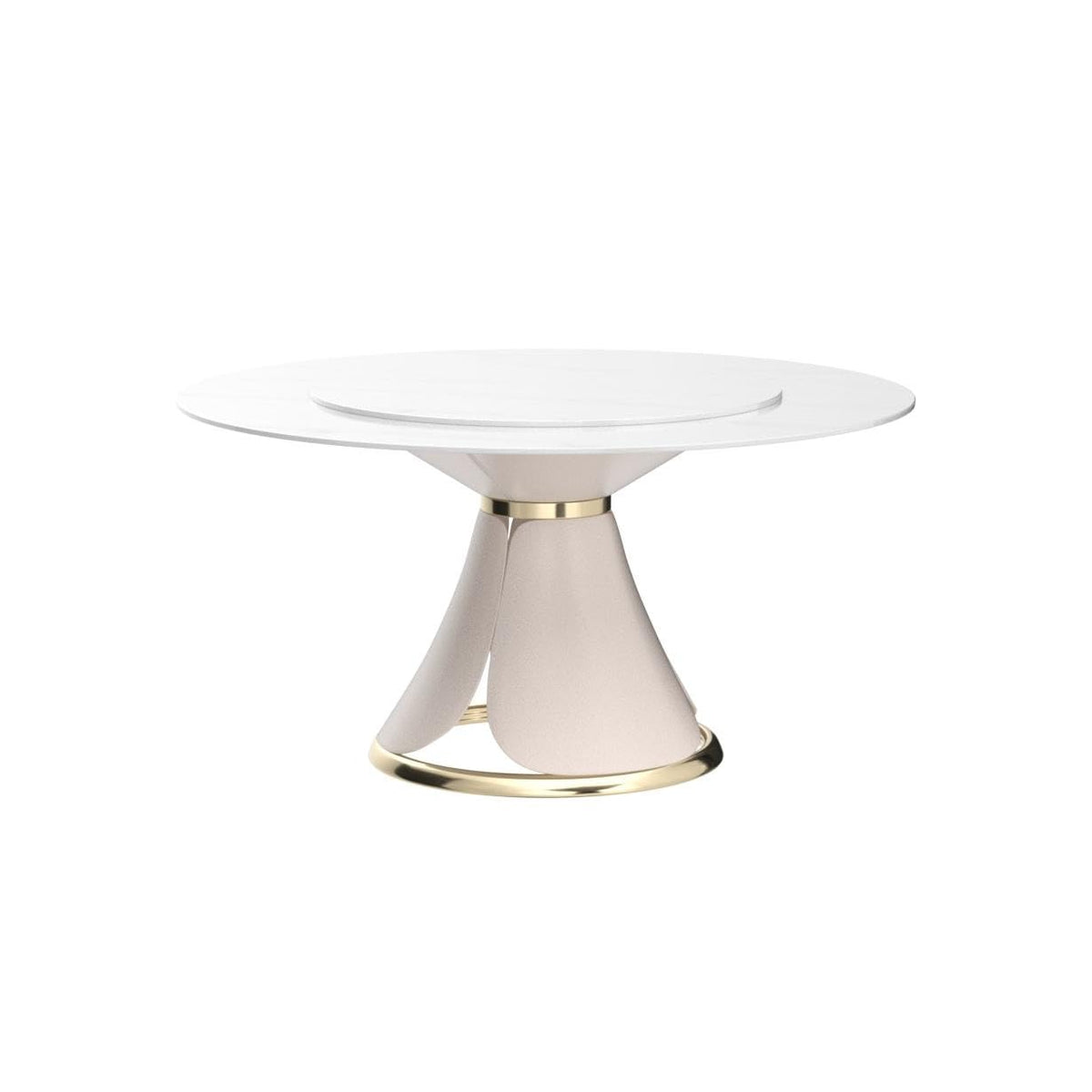 59" Round Dining Table - Modern Faux Marble Tabletop with Rotating Tray & Petal-Shaped Base, White Round Sintered