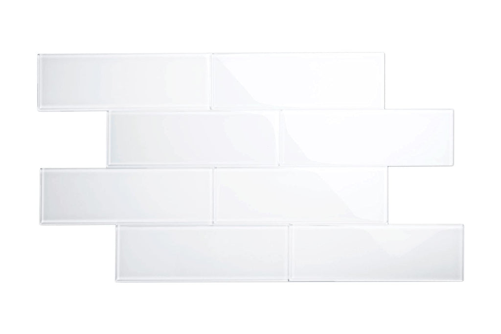 Glass Subway Backsplash Tile, 4x12, Bright White