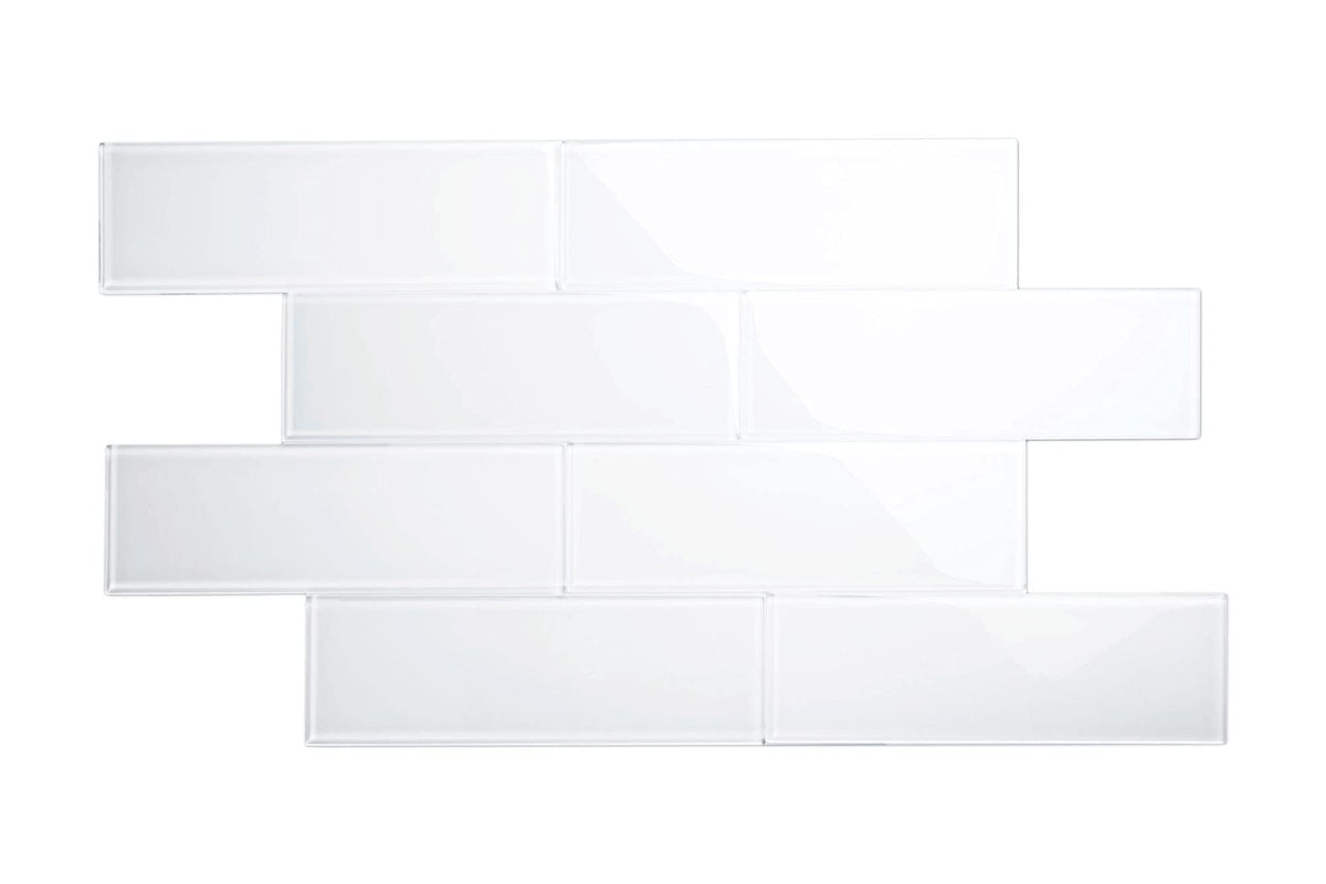 Glass Subway Backsplash Tile, 4x12, Bright White