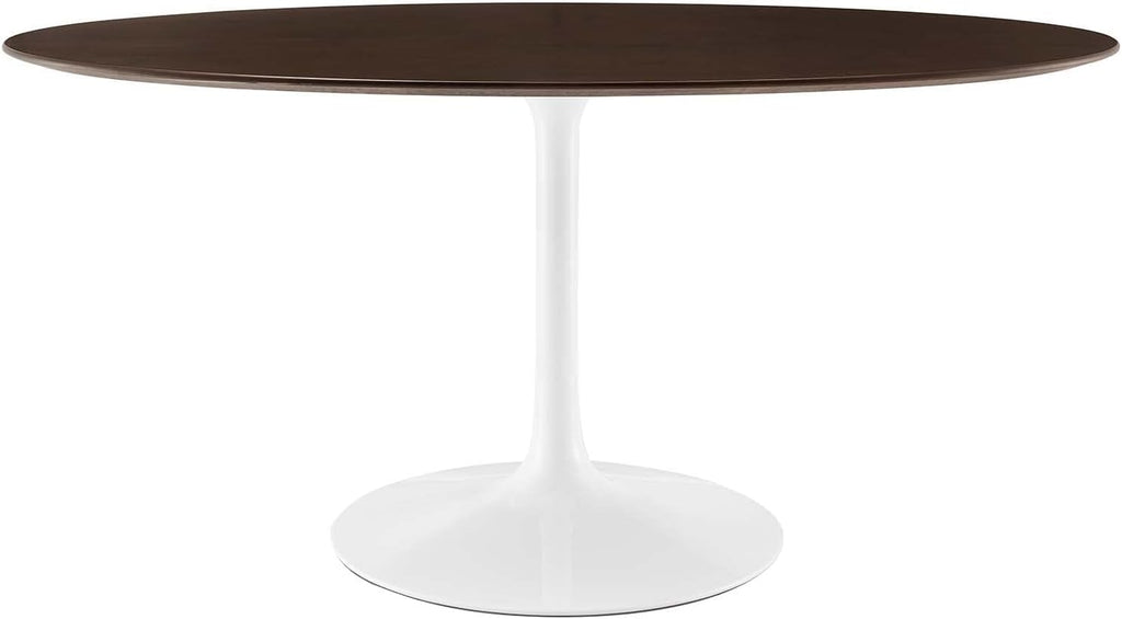 Inspired Saarinen Style Tulip Oval Pedestal Dining Table — White Cherry Walnut, 60″ Oval