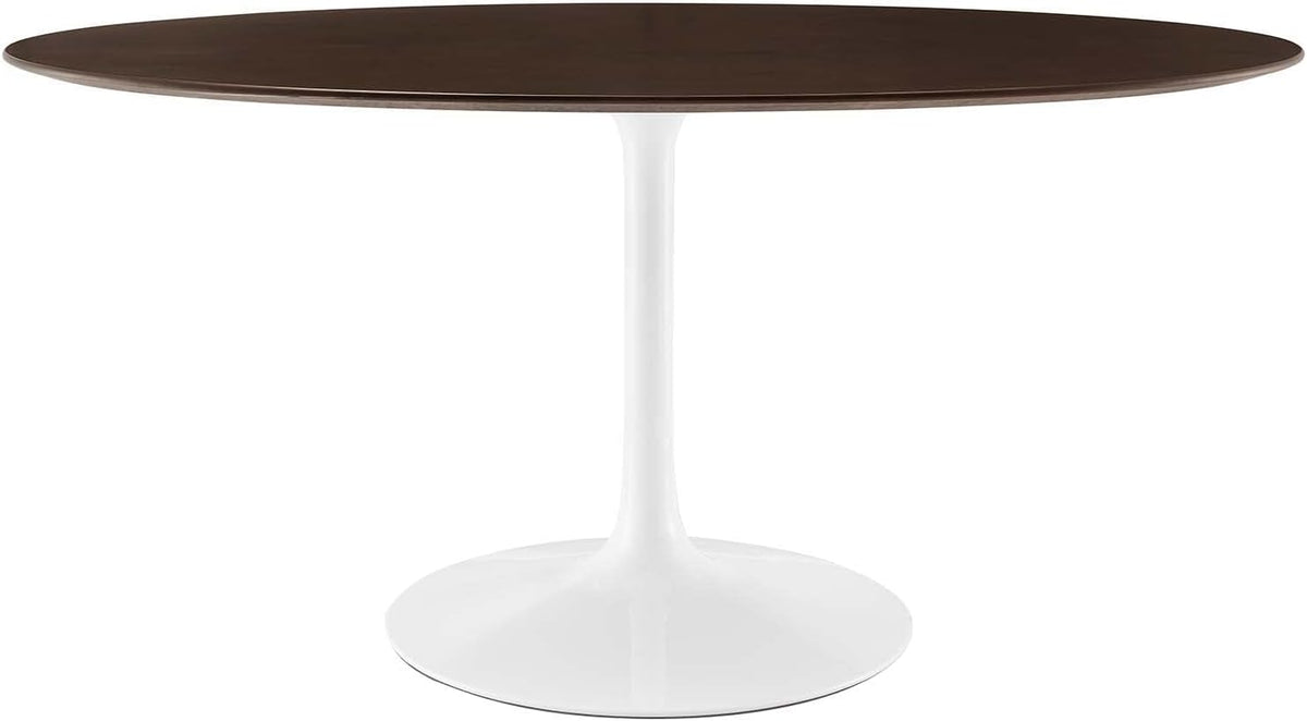 Inspired Saarinen Style Tulip Oval Pedestal Dining Table — White Cherry Walnut, 60″ Oval