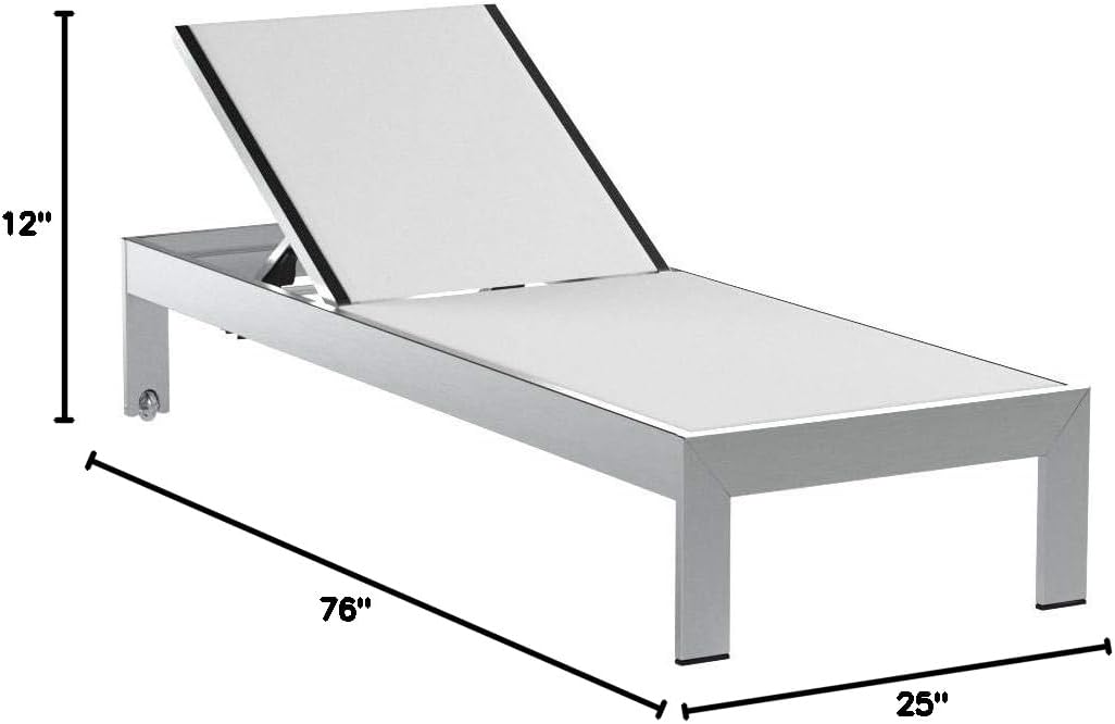 Shore Aluminum Textilene Mesh Outdoor Patio Two Poolside Chaise Lounge Chairs in Silver White