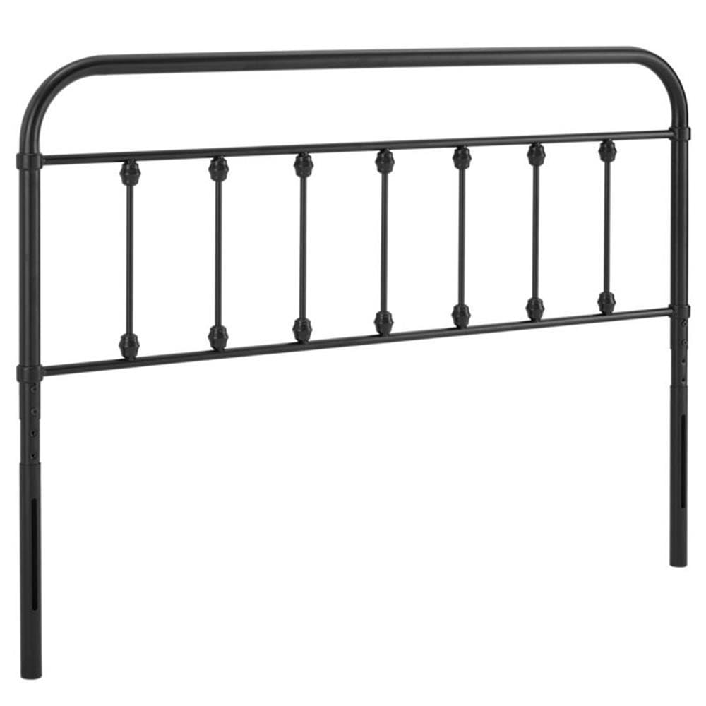 Modern Farmhouse King Metal Spindle Headboard, Powder-Coated Iron, Black Finish, Height Adjustable with Seven