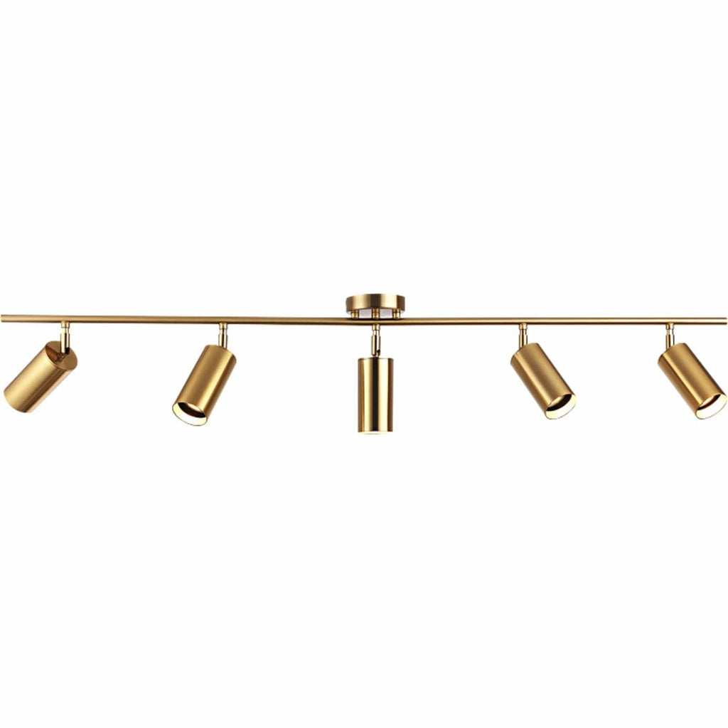 Lighting Modern 5-Lights LED Track Lighting Kit Brushed Brass Kitchen Ceiling Spotlights Light Fixture Mid Century
