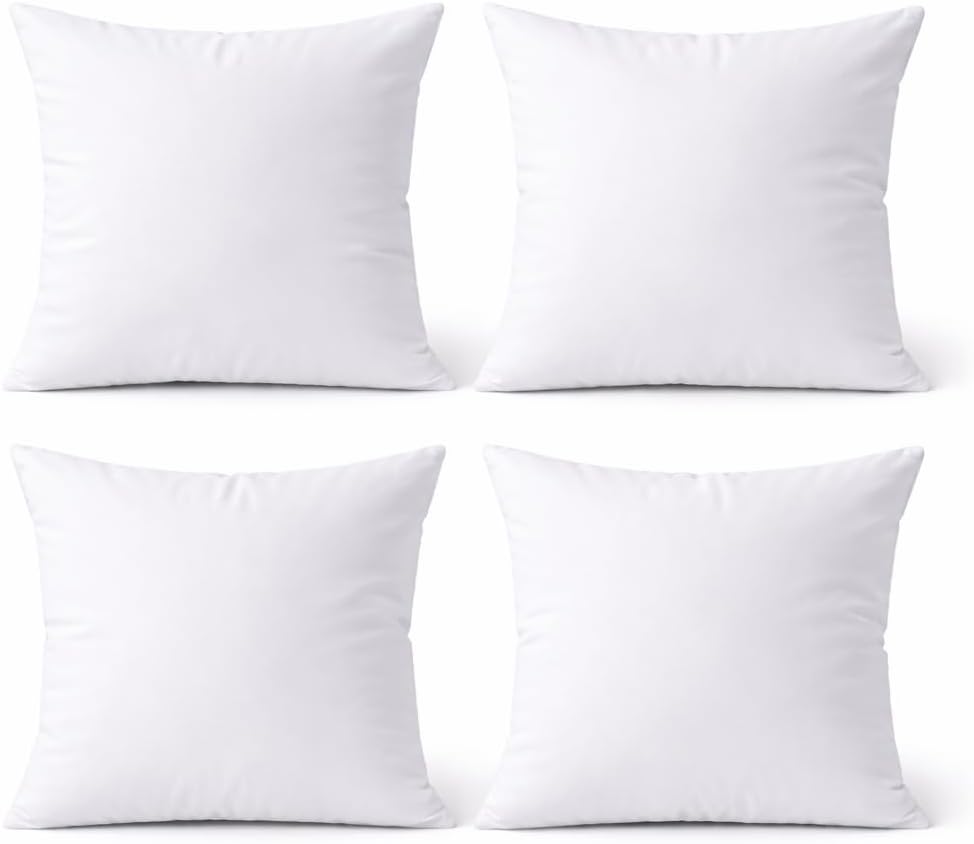 18 x 18 Inch Throw Pillow Inserts, Square Polyester-Filled Pillow Forms for Decorative Covers, White - Set of 4