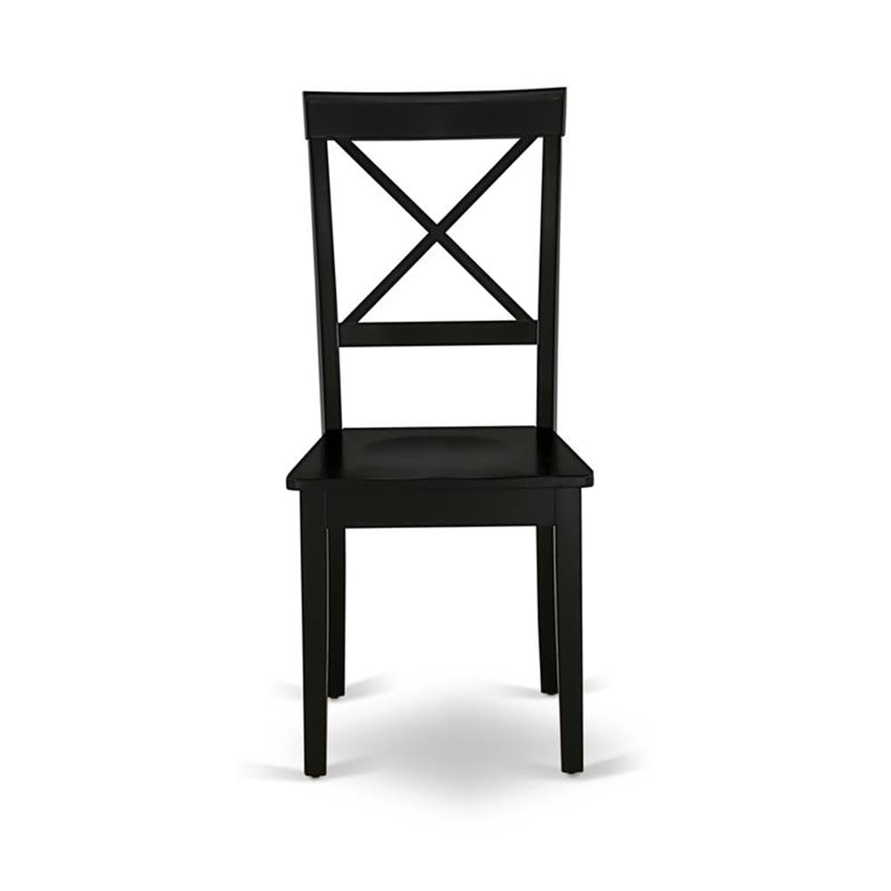 West Furniture BOC-BLK-W Boston Dining Room Chairs - Cross Back Solid Wood Seat Chairs, Set of 2, Black