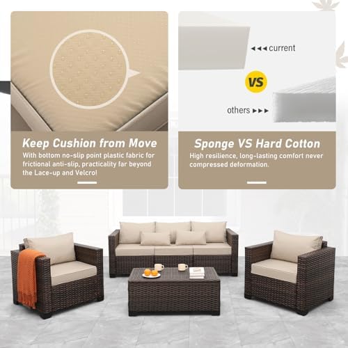 4-Piece Wicker Outdoor Patio Furniture Set | Khaki for Patio, Garden & Porch
