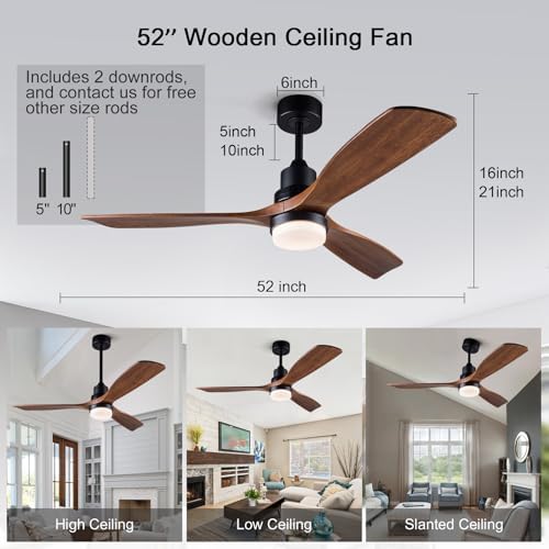 52" Ceiling Fan with LED Light and Remote - Black + Walnut