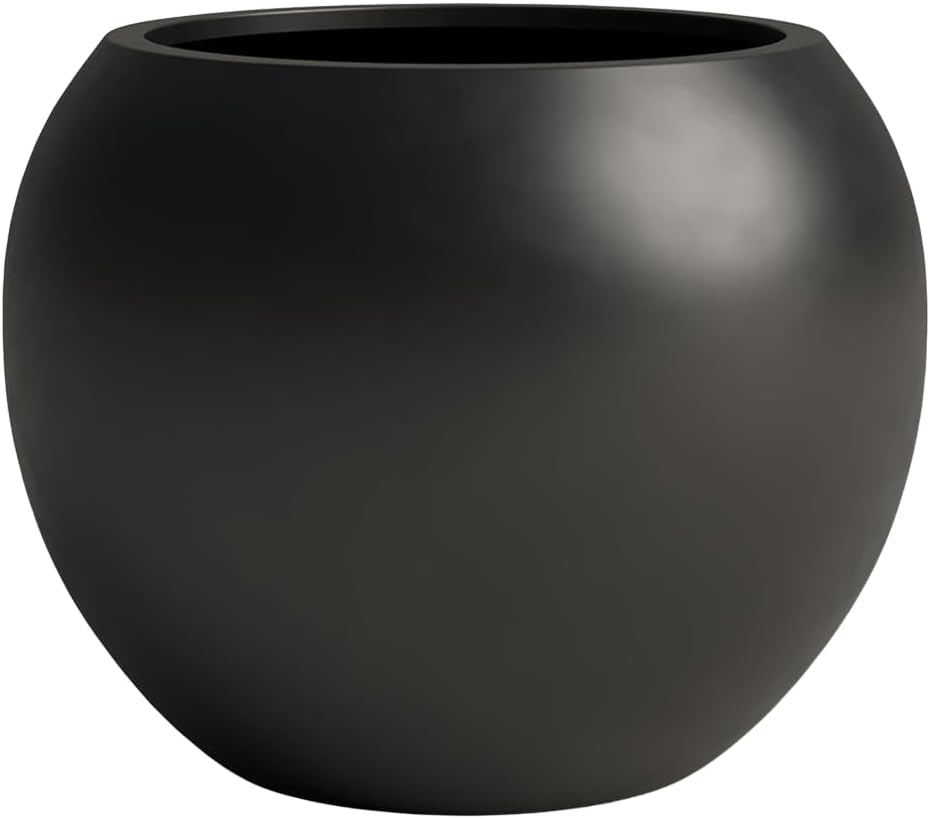 Nova Round Fiberglass Planter 16.7H x21D Indoor Outdoor Black | Coco mat included, Large plant pot, Tree