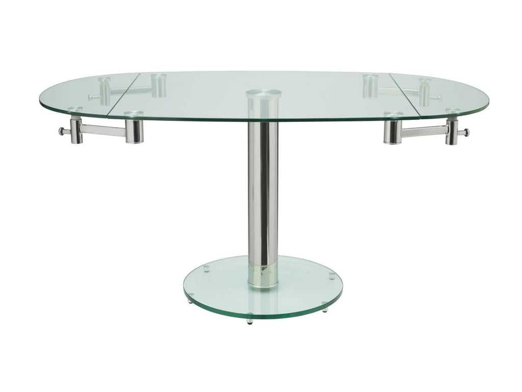 THAO Stainless Steel/Clear Glass Extendable Dining Table by