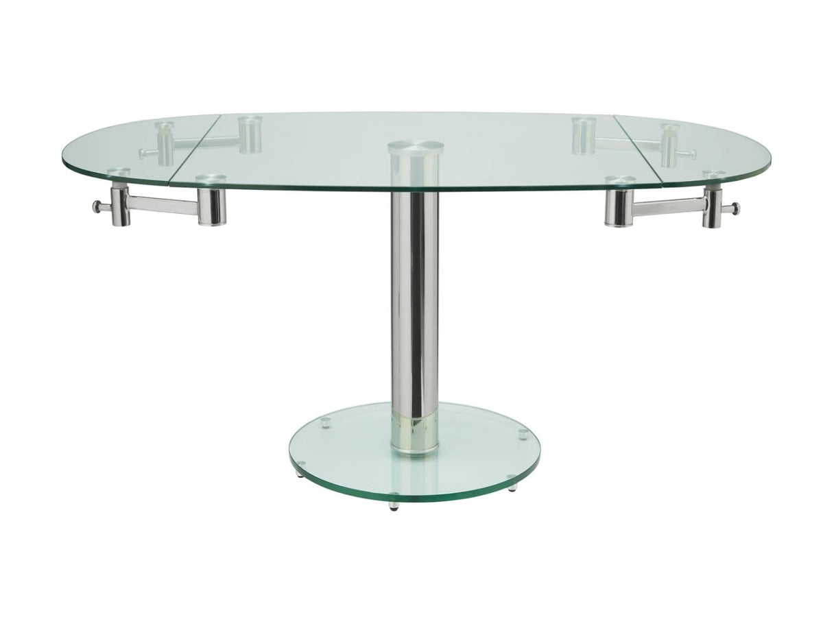 THAO Stainless Steel/Clear Glass Extendable Dining Table by