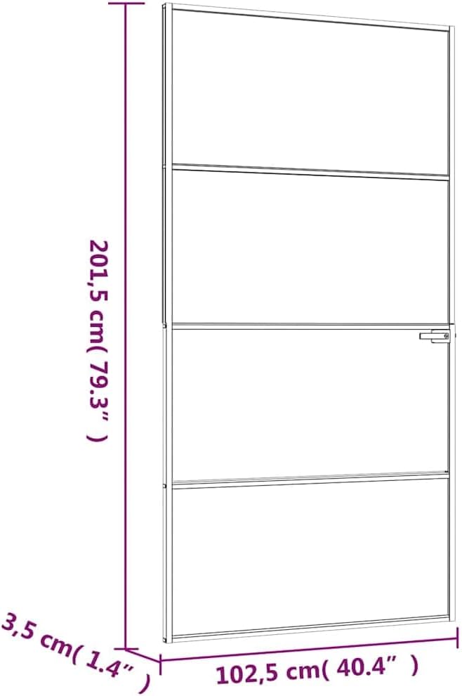 Interior Door, Aluminum Frame Glass Door, Inner Door with Alloy Handle for Bathroom Bedroom, Black Tempered Glass and Aluminum Slim
