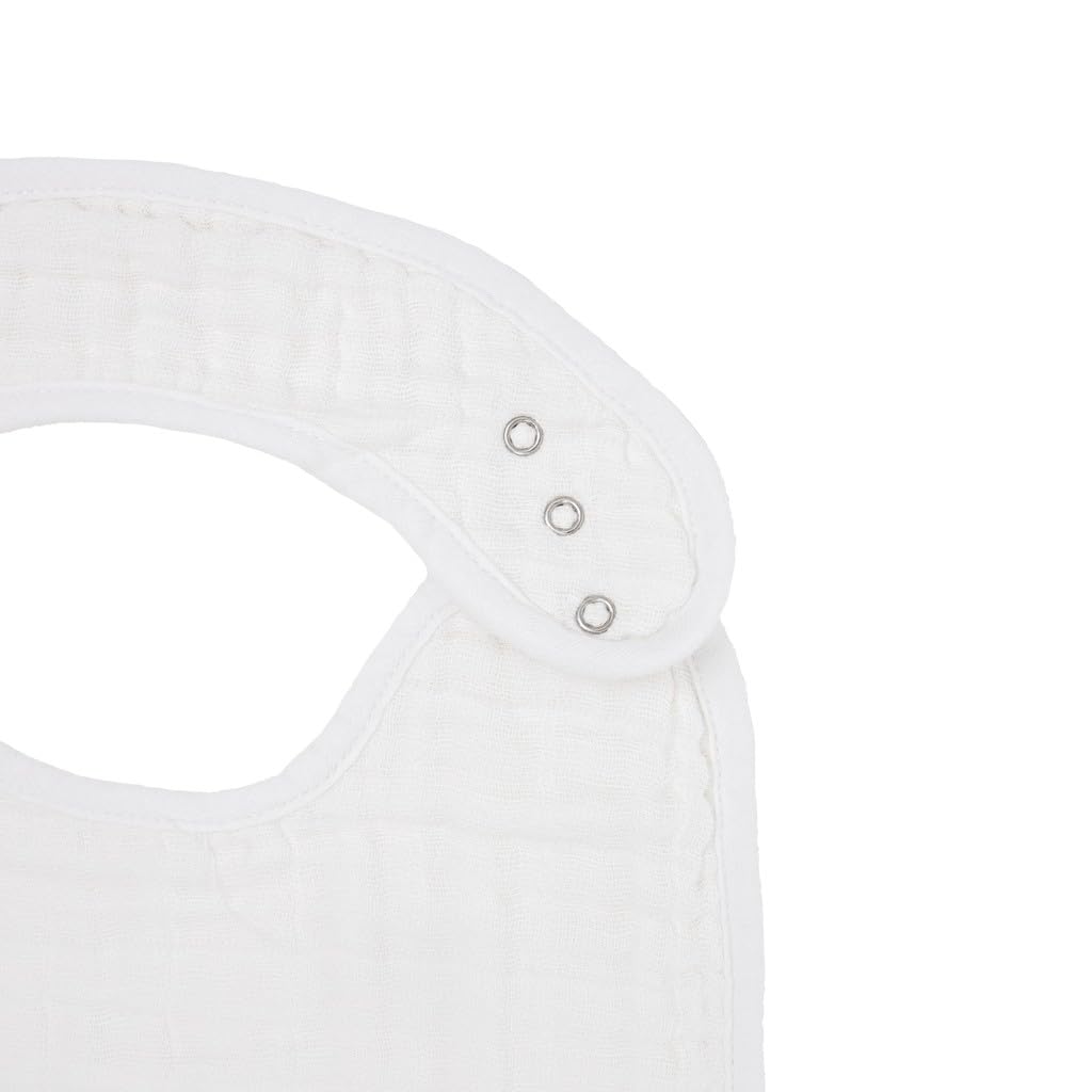 Muslin Baby Bibs | Adjustable as Baby Grows | Soft Absorbent Muslin Fabric | For Eating, Drooling, Teething (White)