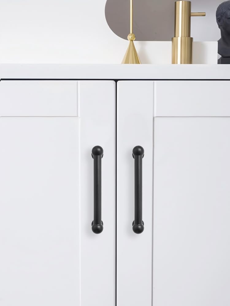 10 Pack 6 Inch Hole Center Black Cabinet pulls 100% Solid Heavy Duty Dresser Pulls Cabinet Drawer Pulls Cupboard