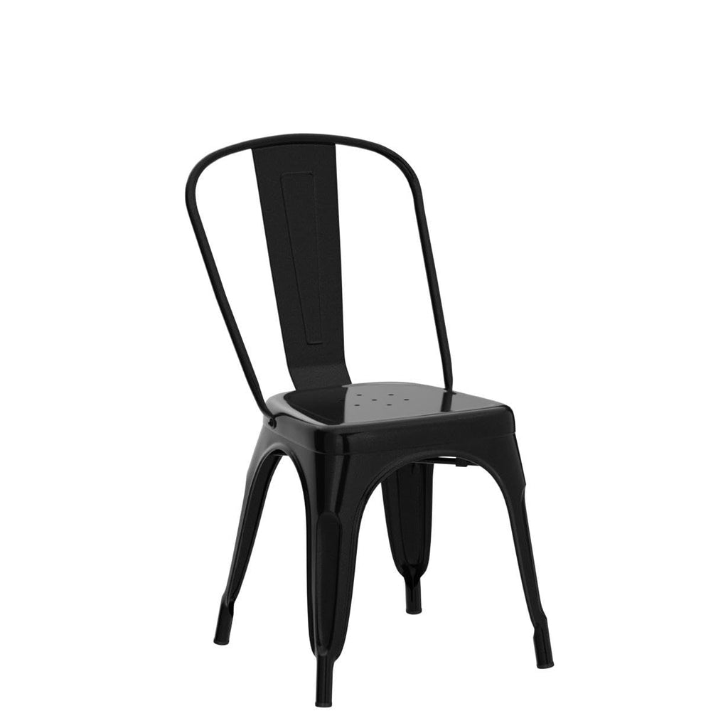 Metal Chairs Set of 4, Stackable Dining Chairs with Back, Black