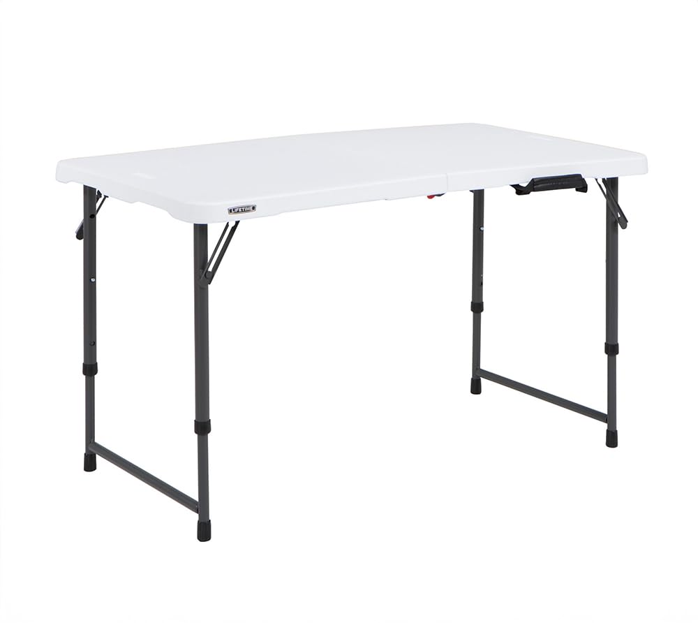 Fold-in-Half Adjustable Folding Table, 4 Foot