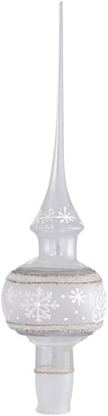 Clear Glass Christmas Tree Topper, Hand Blown 10.5 inch Finial Ornament with Snowflakes, Gift Box Included SKU: