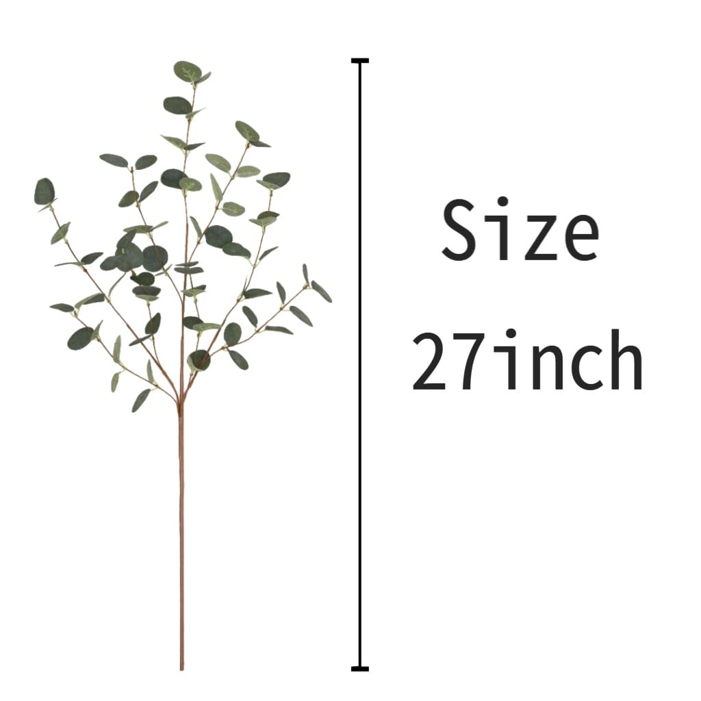6 Pcs 27" Eucalyptus Stems Greenery Stems Eucalyptus Leaf Spray in Green Silk Plastic Plants Floral Artificial Plants