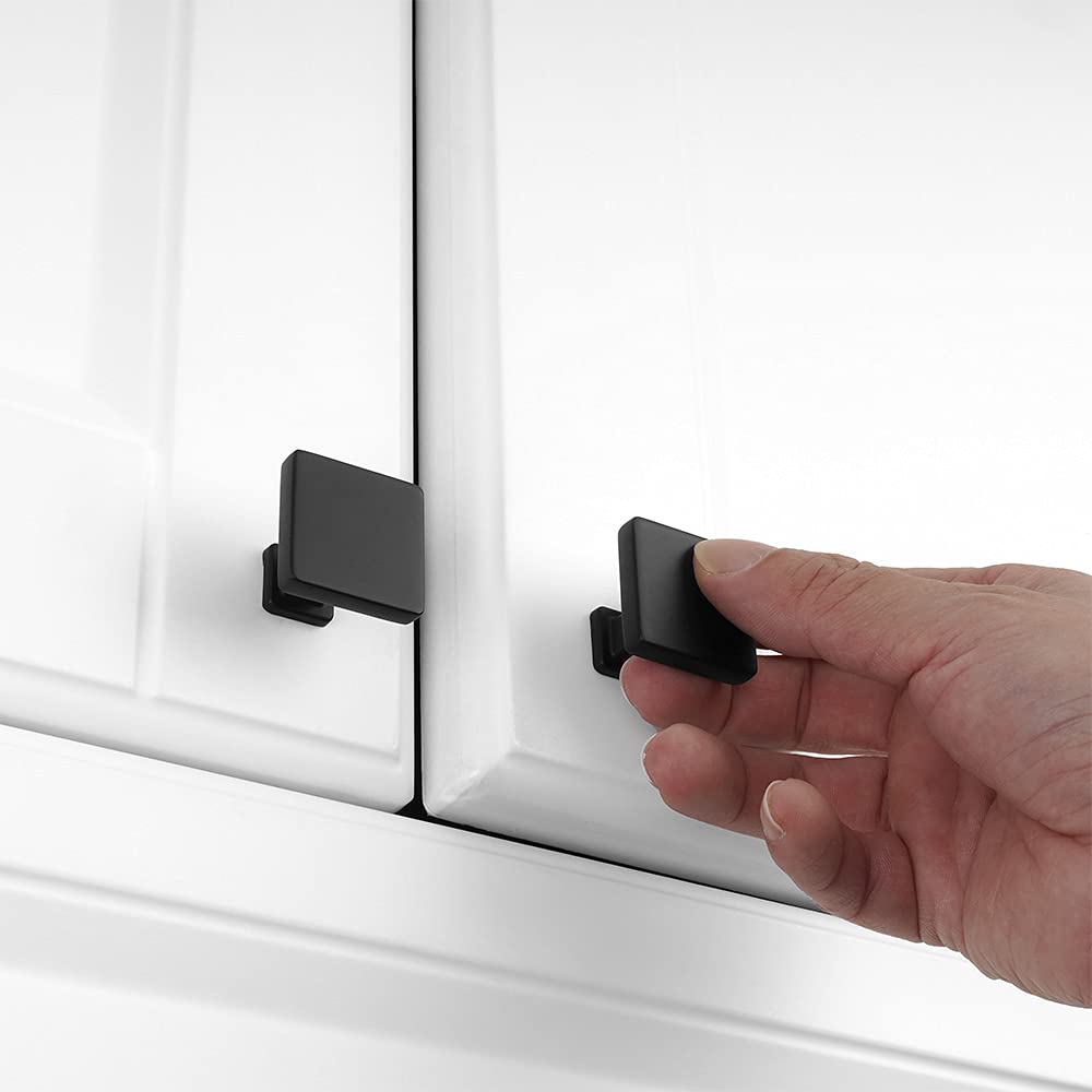 10 Pack Matte Black Cabinet Knobs, Square Single Hole Pulls K08