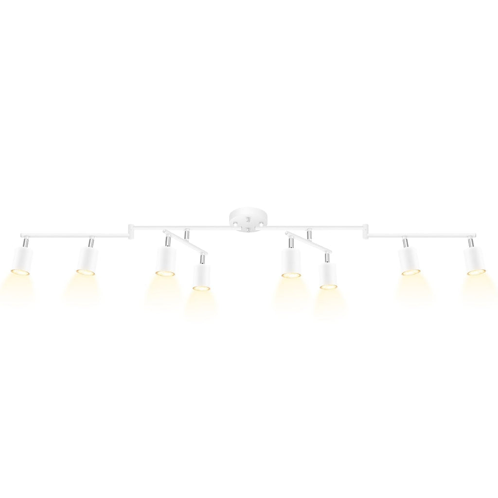LED 8 Light Track Lighting Kit, White 8 Way Ceiling Spot Lighting, Flexibly Rotatable Light Head, GU10 Bulb Not