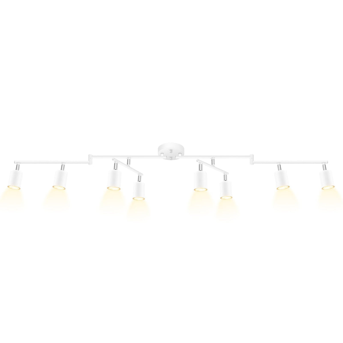 LED 8 Light Track Lighting Kit, White 8 Way Ceiling Spot Lighting, Flexibly Rotatable Light Head, GU10 Bulb Not