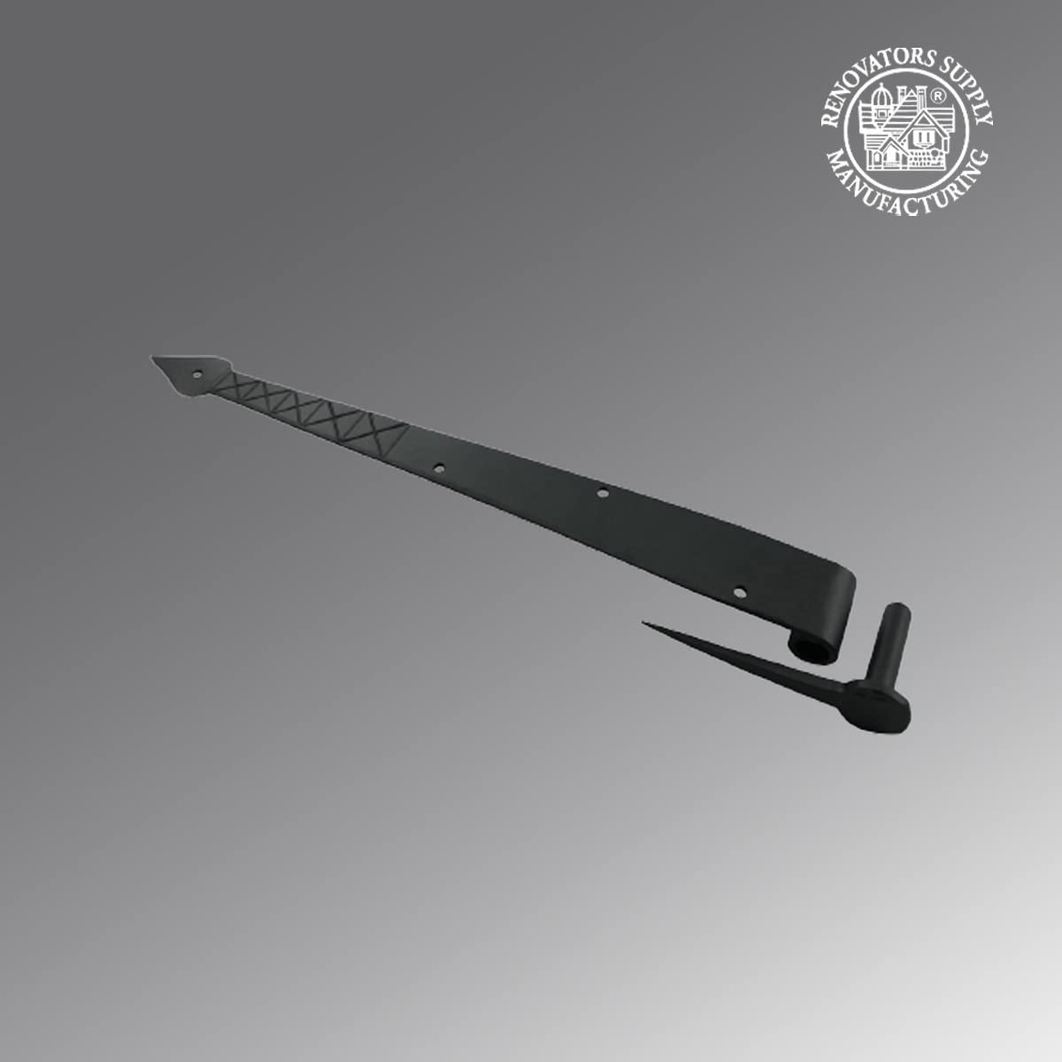Supply Black Spear Tip Strap Pintle Hinge 16 in. Long Diamond Etch Style Wrought Iron Lift Off Pin Hinges for Doors