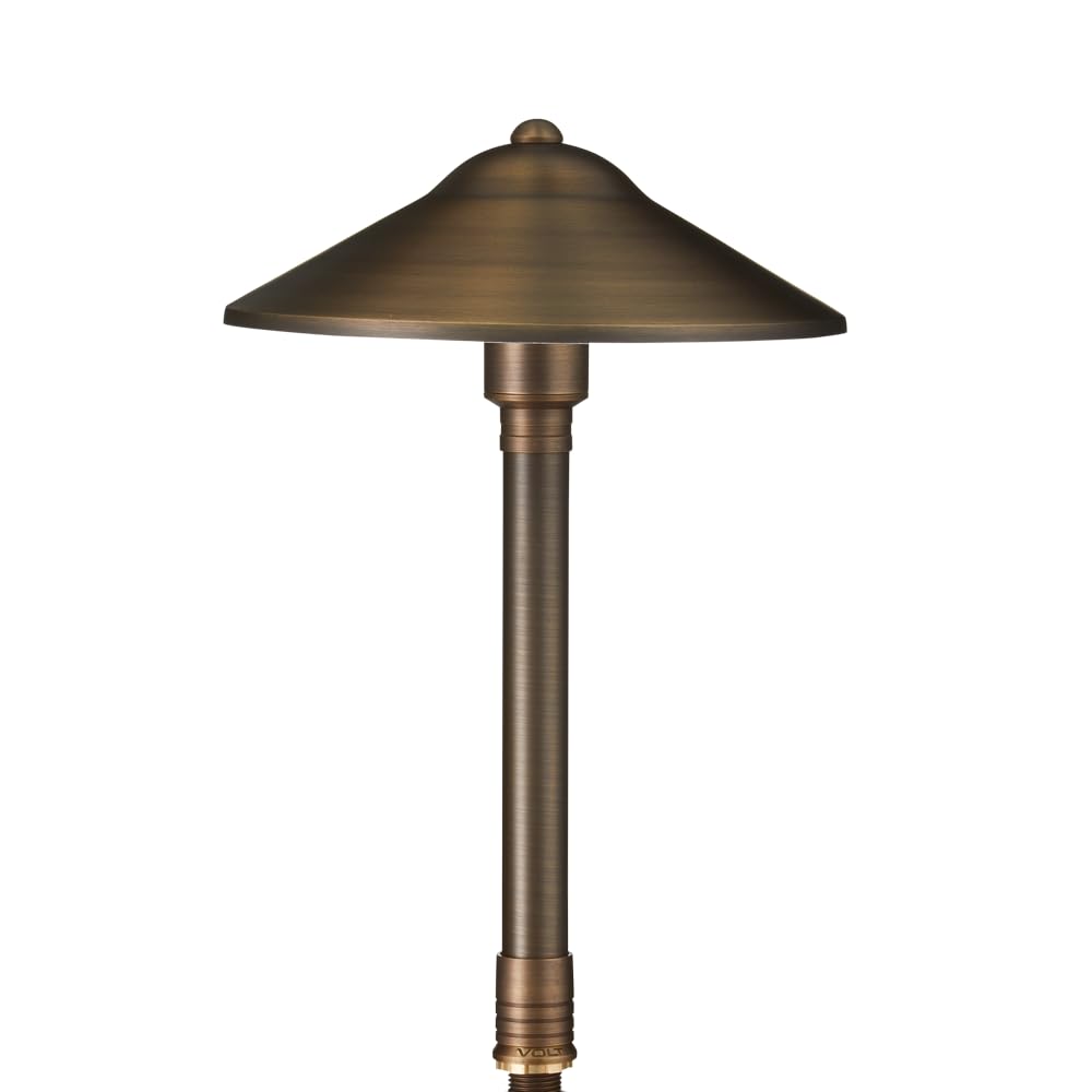 Max Spread 12V Brass Mini Path Light (15" Tall, 9" Shade), Bronze