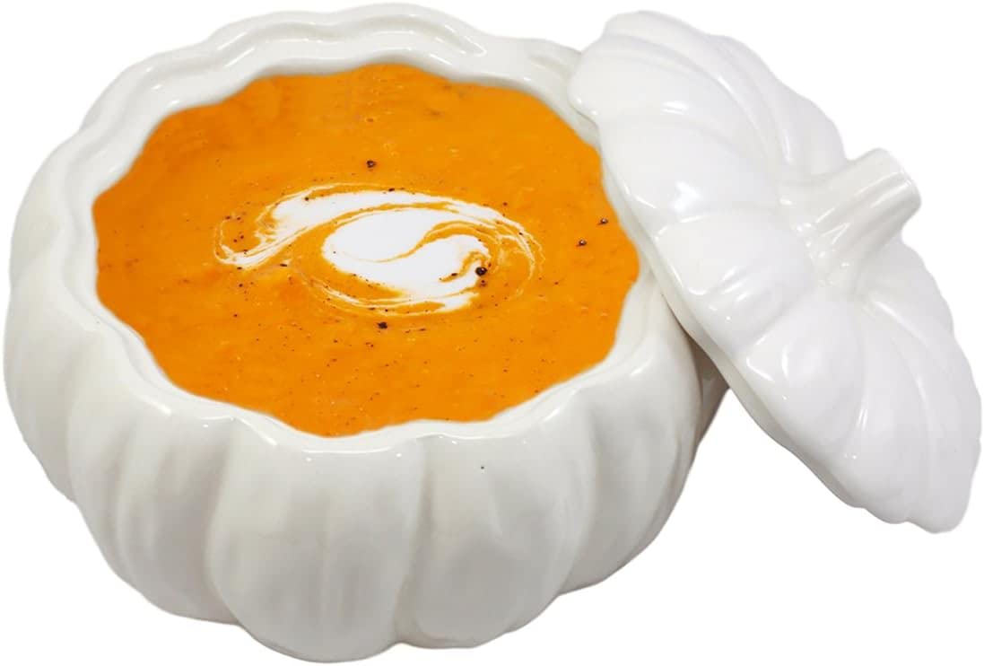 Ceramic Stoneware White Harvest Pumpkin Bowl With Lid 6" Diameter (8)