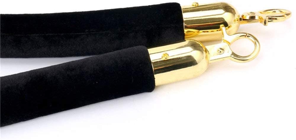 2Pcs Black Velvet Stanchion Rope, 5 Feet Crowd Control Rope Barrier with Gold Plated Hooks for Movie Theater, Queue