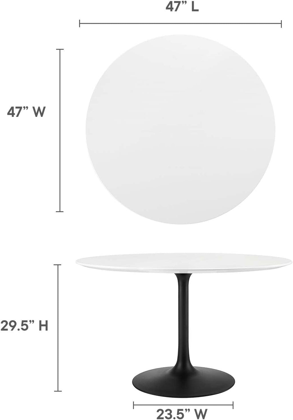 Inspired Saarinen Style Tulip Round Pedestal Dining Table — Black Base / White Top, 47″ Round