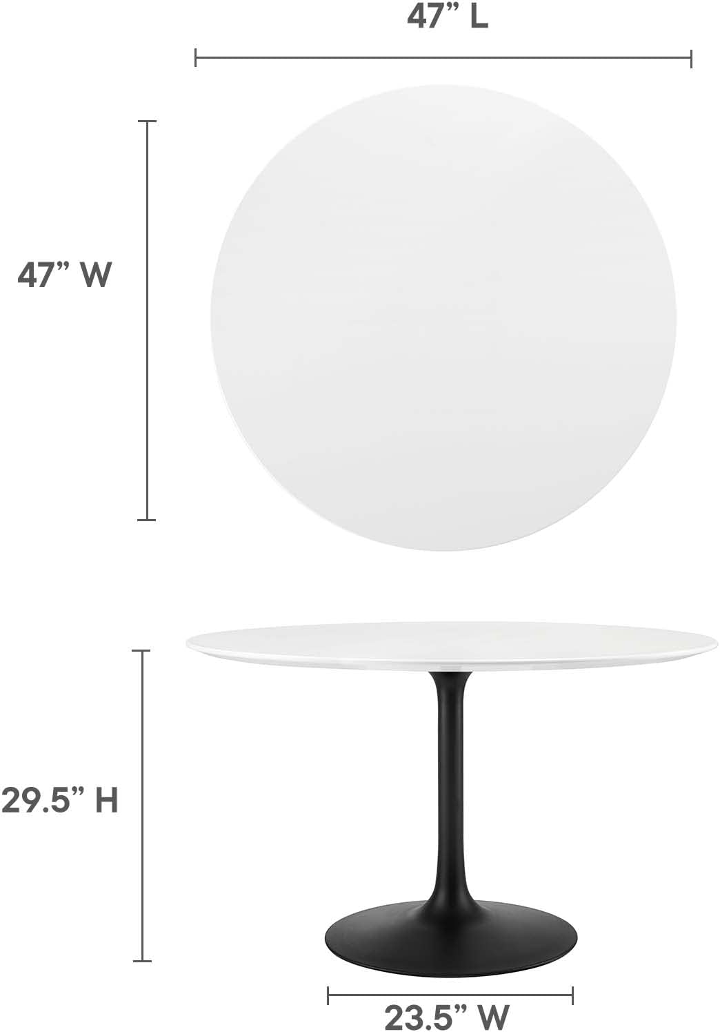 Inspired Saarinen Style Tulip Round Pedestal Dining Table — Black Base / White Top, 47″ Round