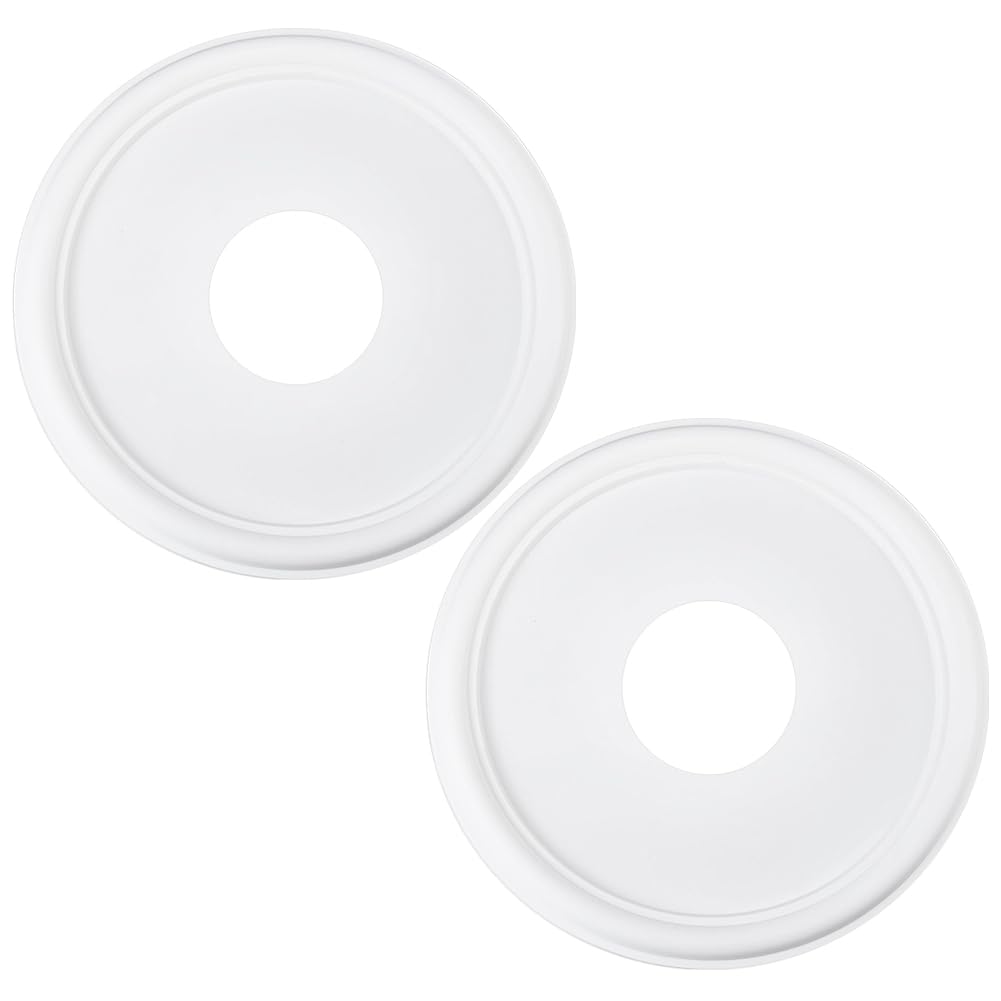 2Pcs White Round Plastic Ceiling Fan Medallion 13 Inch OD x 4 Inch ID Ceiling Medallion Molded Light Fixture Hole