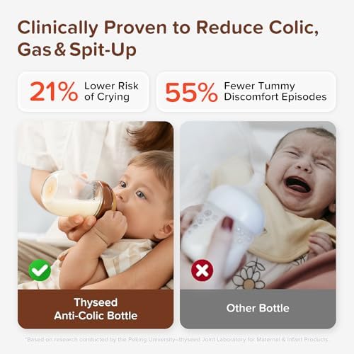 Anti-Colic Glass Baby Bottle for Breastfed Infants, Natural Feeding, Breast-Like Newborn Medium Flow Nipple (2m+), 5