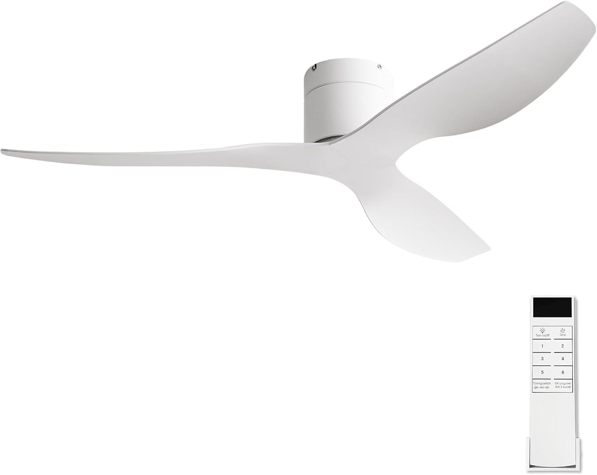 52-Inch Low-Profile Modern Ceiling Fan with White Curved Blades and Remote