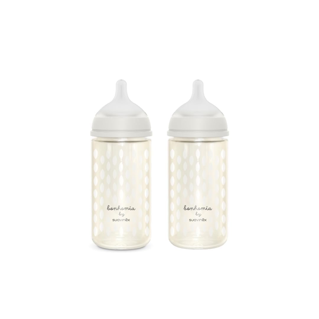 Bonhomia Glass Baby Bottle with SX PRO Silicone Nipple, Anti Colic Baby Bottles, Baby Bottles for Breastfed Babies, 2