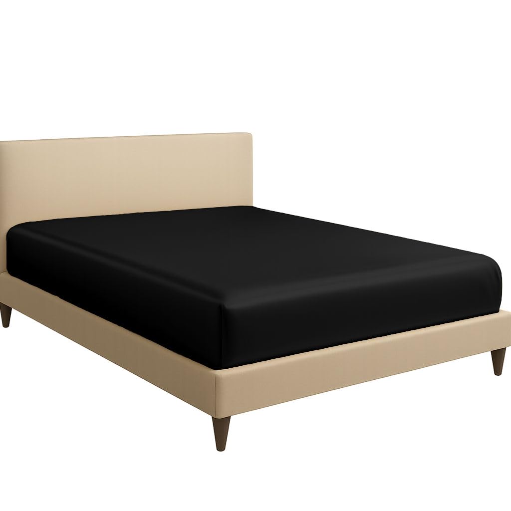Mulberry Silk Fitted Sheet, 22 Momme Luxury Silk Bottom Sheet Fits 7-9" Deep Pocket(, Black)